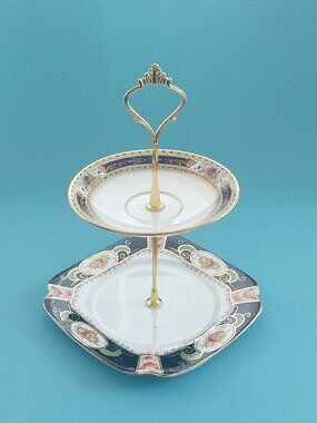 Handmade Salisbury & Shore + Coggins Vintage Bone China 2-Tier Cake Stand